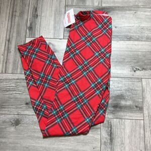 FabKids Kids Red Plaid Pull On Elastic Waist Leggings Size XL 14/16 NWT
